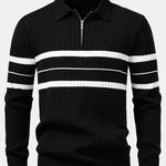Velira Polo juoda / XS Stripe Zip Knit Ribbed Polo Marškiniai