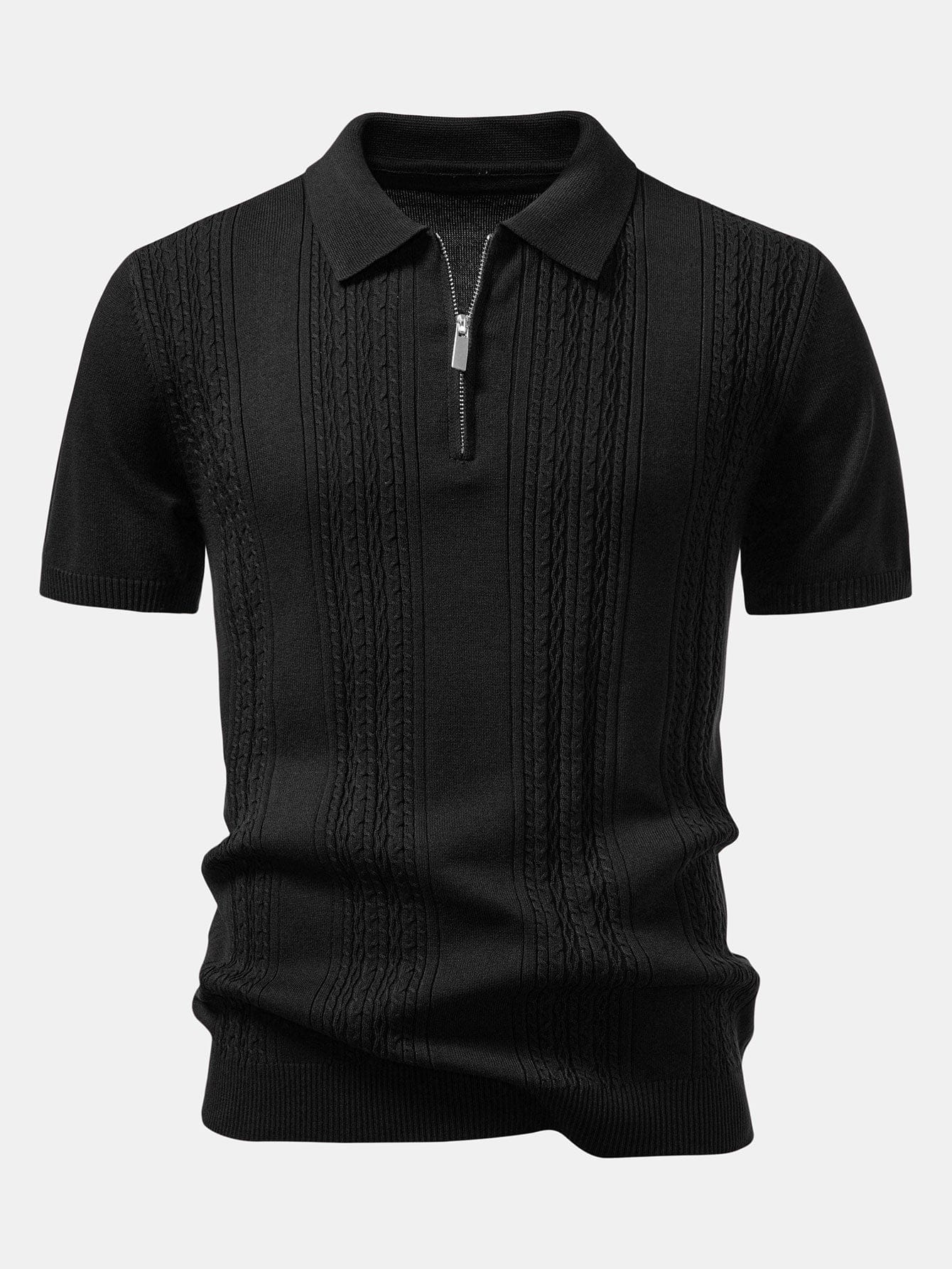 Velira Polo juoda / XS Sukimo Jacquard Megztinis su Užtrauktuku Polo Marškiniai