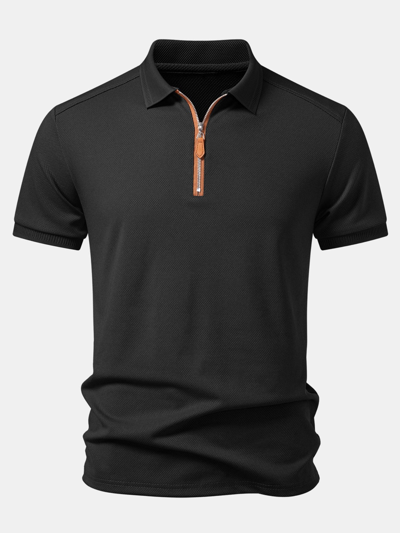 Velira Polo Juoda / XS Textūruotas polo marškinėliai su užtrauktuku