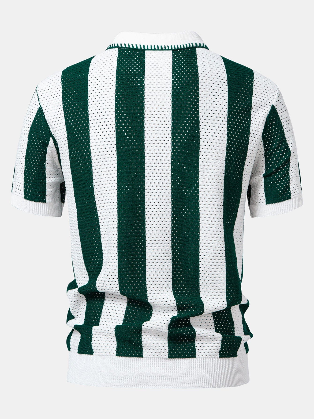 Velira Polo Juostuotas akių mezgimo zip-up polo marškinėliai