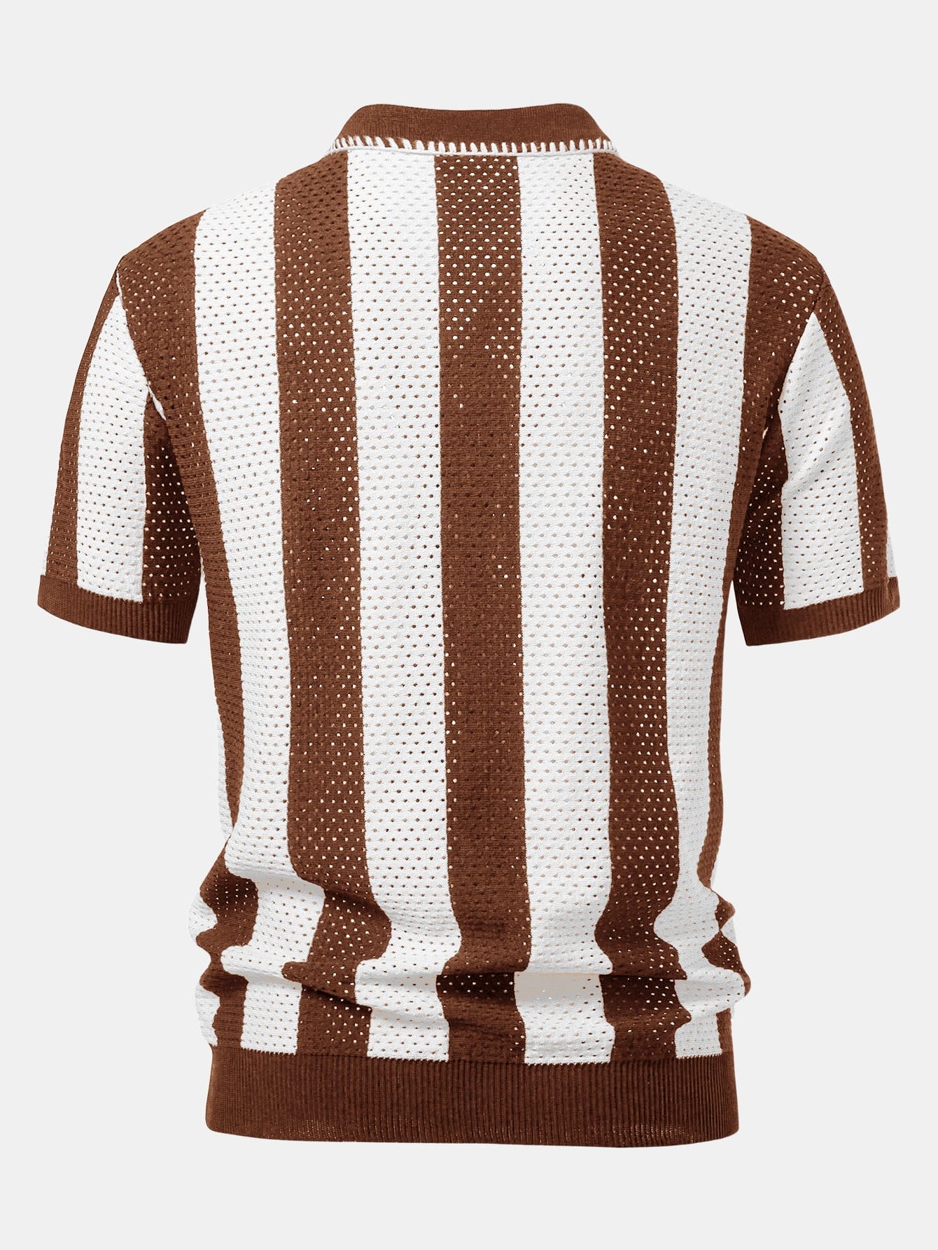 Velira Polo Juostuotas akių mezgimo zip-up polo marškinėliai