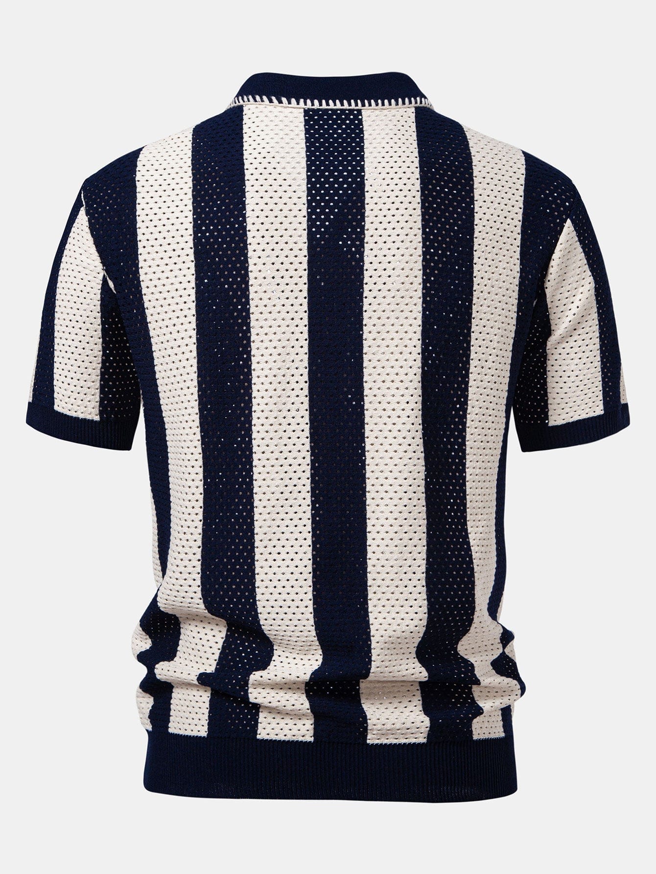 Velira Polo Juostuotas akių mezgimo zip-up polo marškinėliai