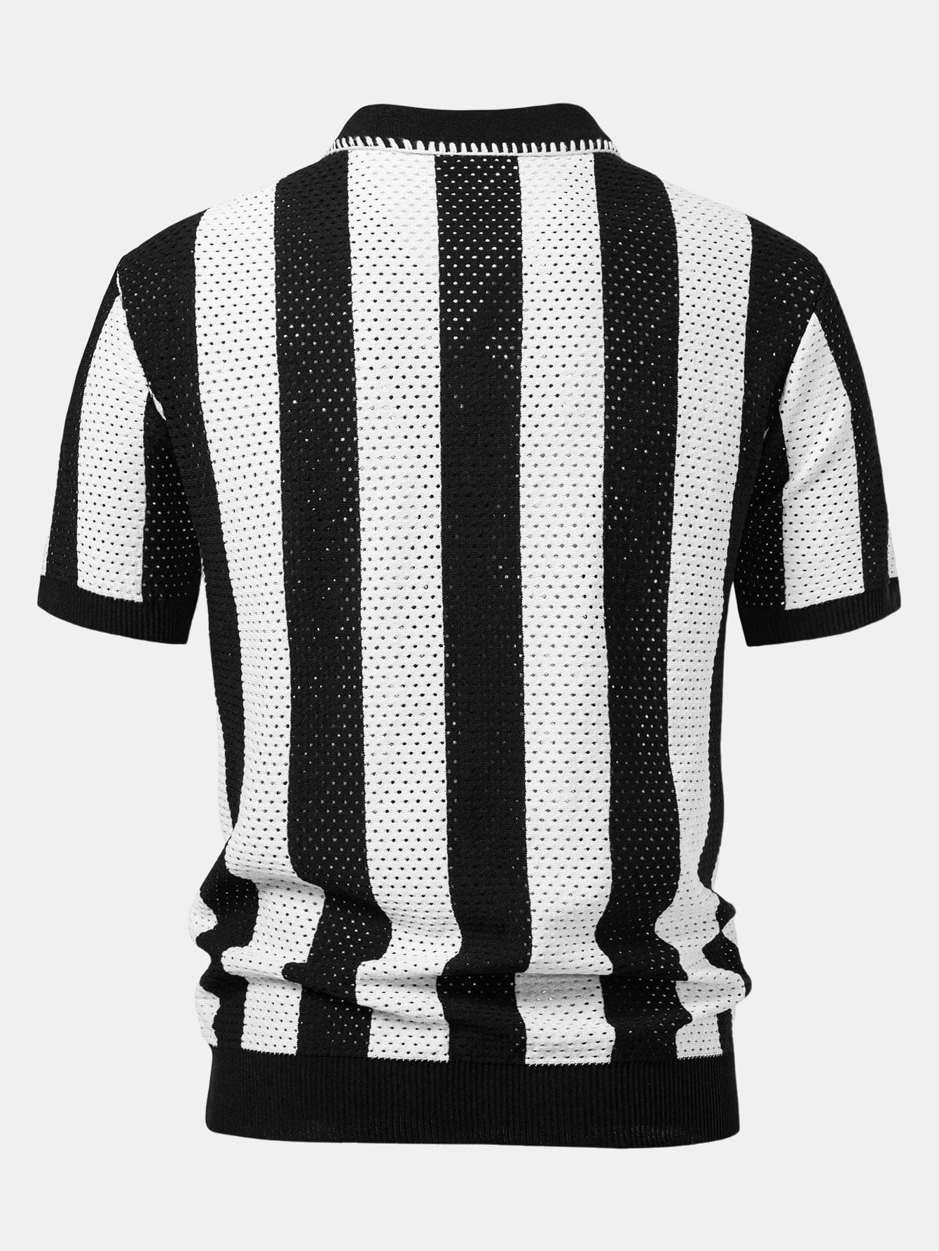 Velira Polo Juostuotas akių mezgimo zip-up polo marškinėliai