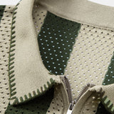 Velira Polo Juostuotas akių mezgimo zip-up polo marškinėliai