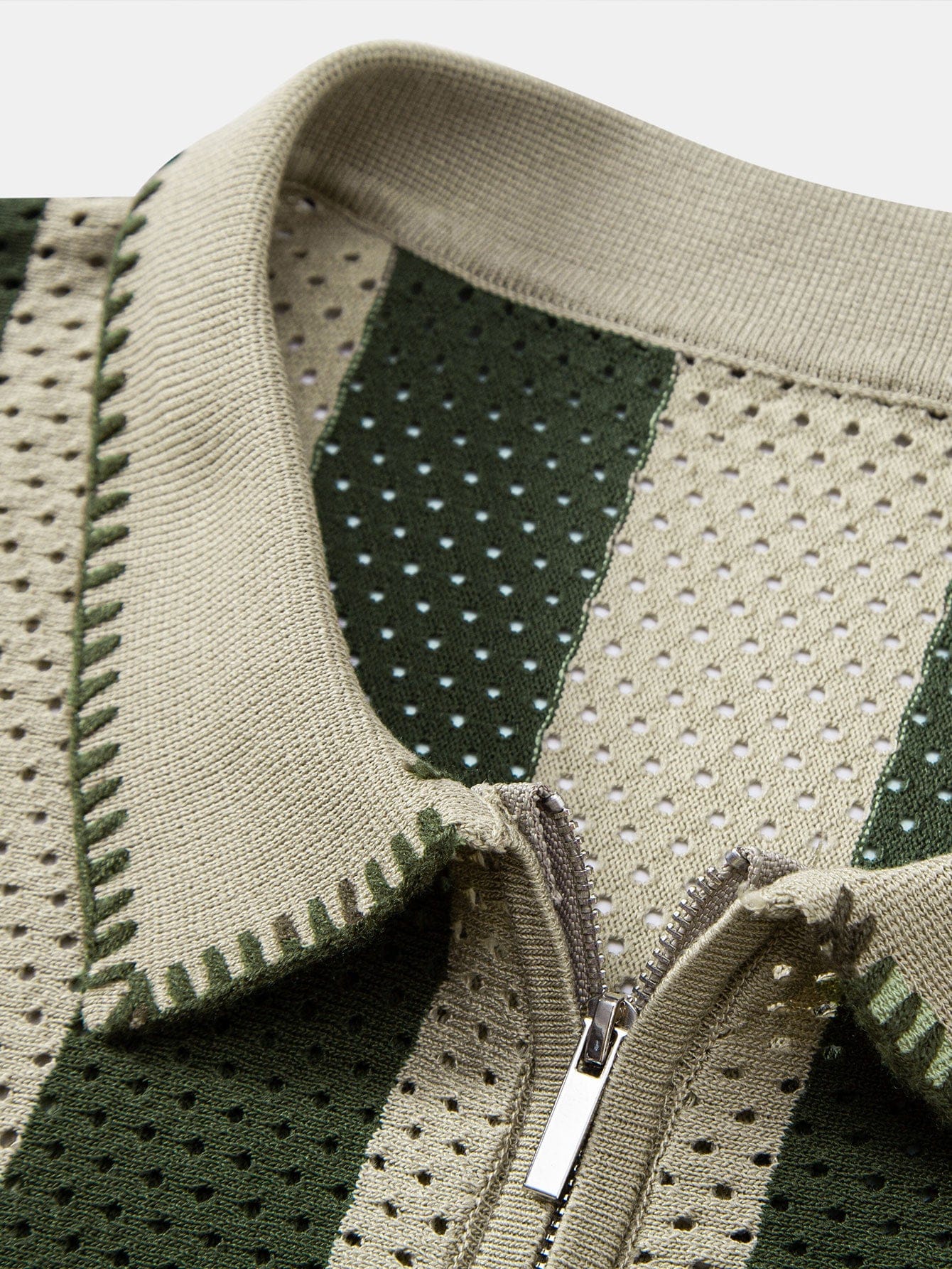 Velira Polo Juostuotas akių mezgimo zip-up polo marškinėliai