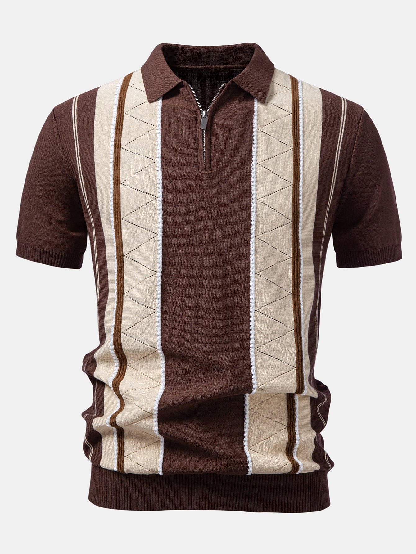 Velira Polo kava / XS Kontrasto Juostuotas Geometrinis užtrauktukas Megztas Polo