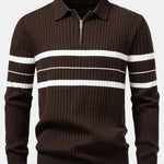 Velira Polo kava / XS Stripe Zip Knit Ribbed Polo Marškiniai