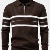 Velira Polo kava / XS Stripe Zip Knit Ribbed Polo Marškiniai