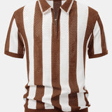 Velira Polo kavos / XS Juostuotas akių mezgimo zip-up polo marškinėliai