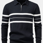 Velira Polo pilka / XS Stripe Zip Knit Ribbed Polo Marškiniai