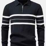 Velira Polo pilka / XS Stripe Zip Knit Ribbed Polo Marškiniai