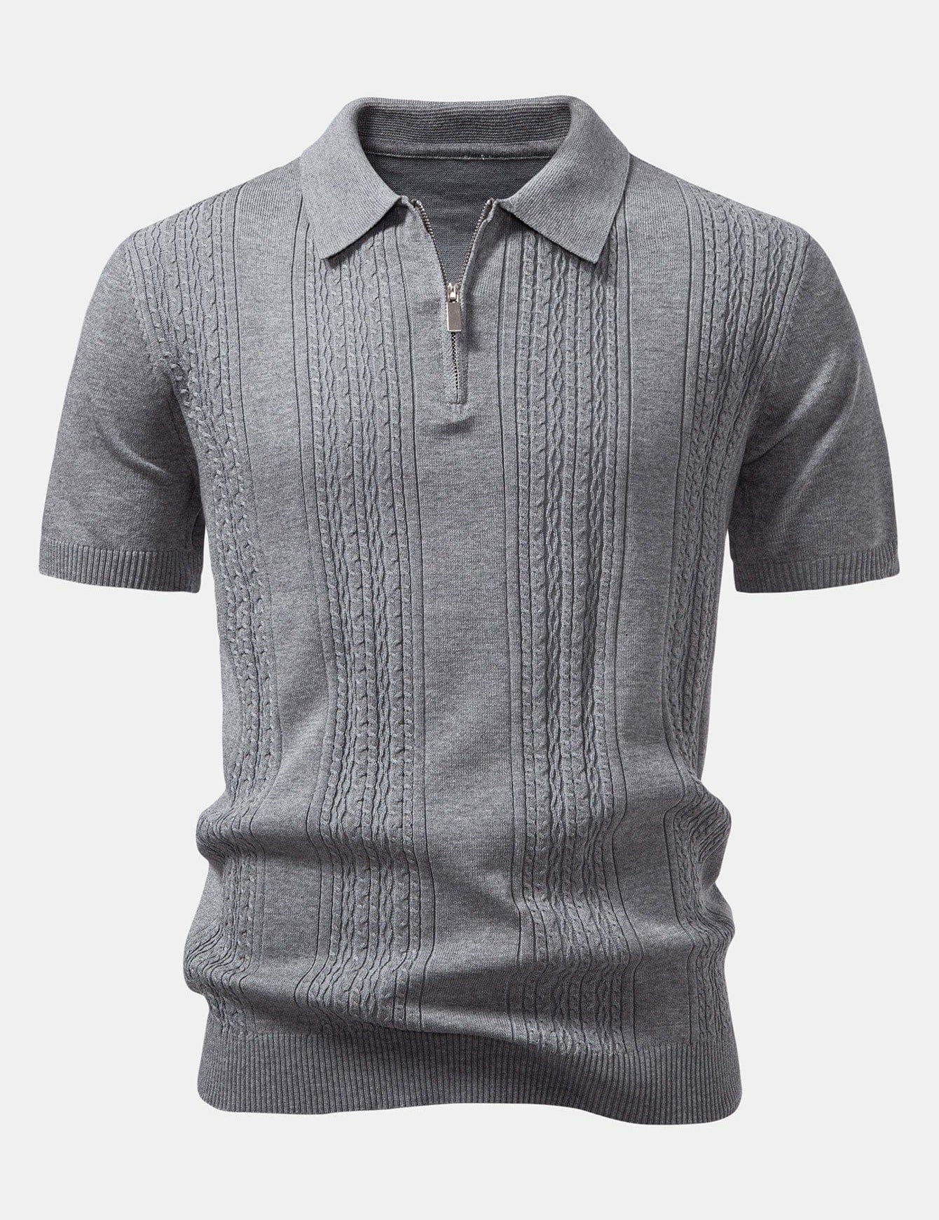 Velira Polo pilka / XS Sukimo Jacquard Megztinis su Užtrauktuku Polo Marškiniai