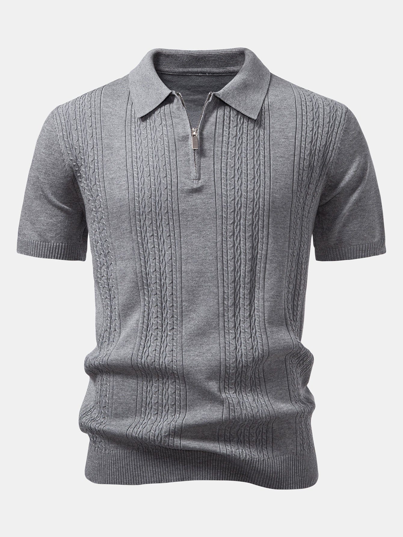 Velira Polo pilka / XS Sukimo Jacquard Megztinis su Užtrauktuku Polo Marškiniai