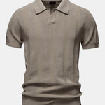 Velira Polo smėlinė / S Stripe Hollow Knit V Neck Polo Marškiniai