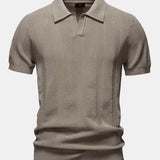 Velira Polo smėlinė / S Stripe Hollow Knit V Neck Polo Marškiniai