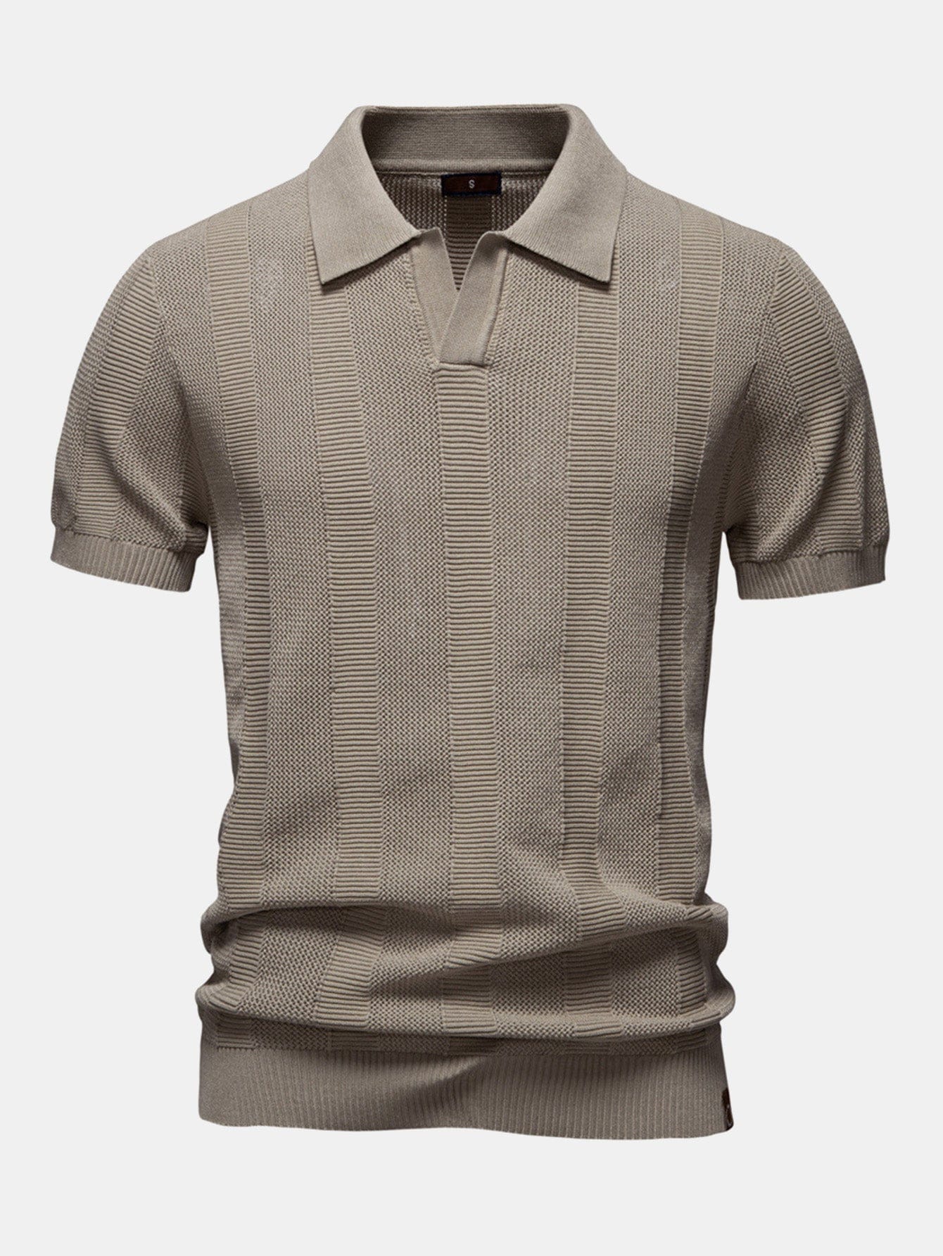 Velira Polo smėlinė / S Stripe Hollow Knit V Neck Polo Marškiniai