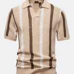 Velira Polo smėlinė / S Stripe Knit V Neck Polo Marškiniai