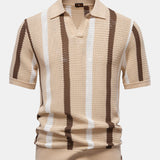 Velira Polo smėlinė / S Stripe Knit V Neck Polo Marškiniai