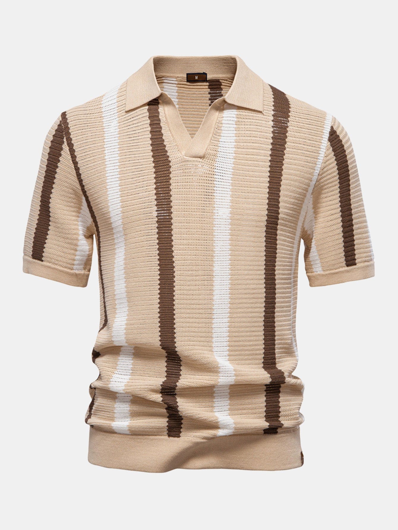 Velira Polo smėlinė / S Stripe Knit V Neck Polo Marškiniai