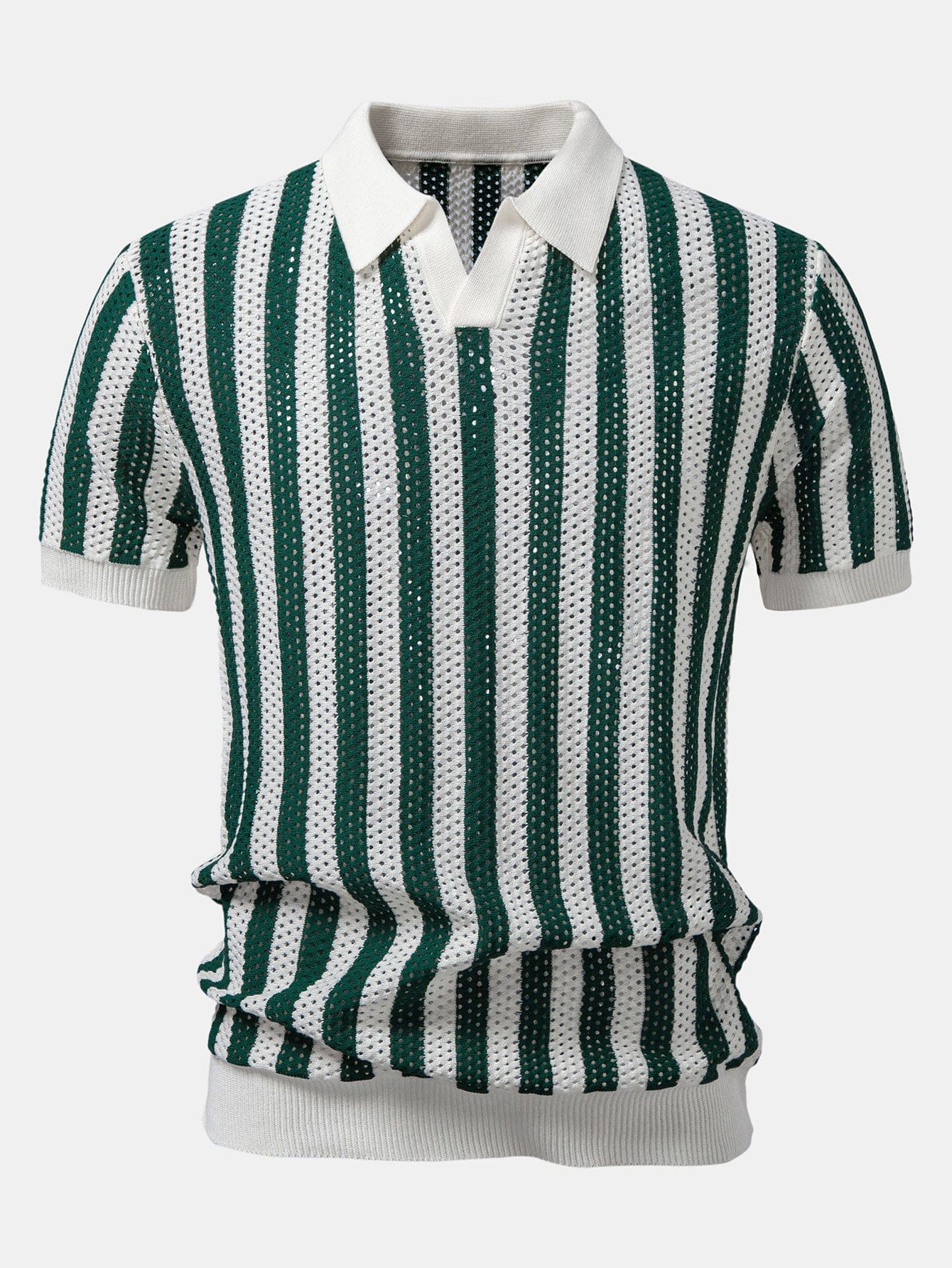 Velira Polo smėlinė / XS Stripe Johnny Collar Open Knit Polo