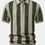 Velira Polo smėlio / XS Juostuotas akių mezgimo zip-up polo marškinėliai