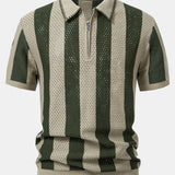 Velira Polo smėlio / XS Juostuotas akių mezgimo zip-up polo marškinėliai