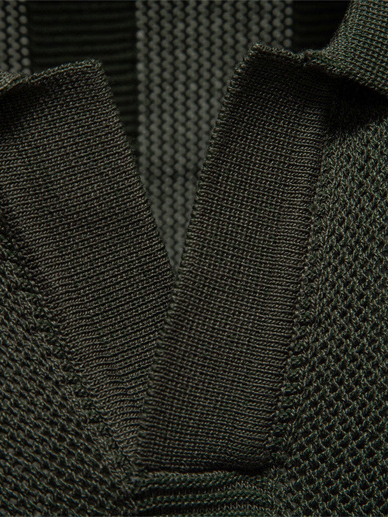 Velira Polo Stripe Hollow Knit V Neck Polo Marškiniai