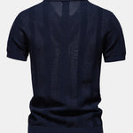 Velira Polo Stripe Hollow Knit V Neck Polo Marškiniai