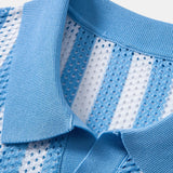 Velira Polo Stripe Johnny Collar Open Knit Polo