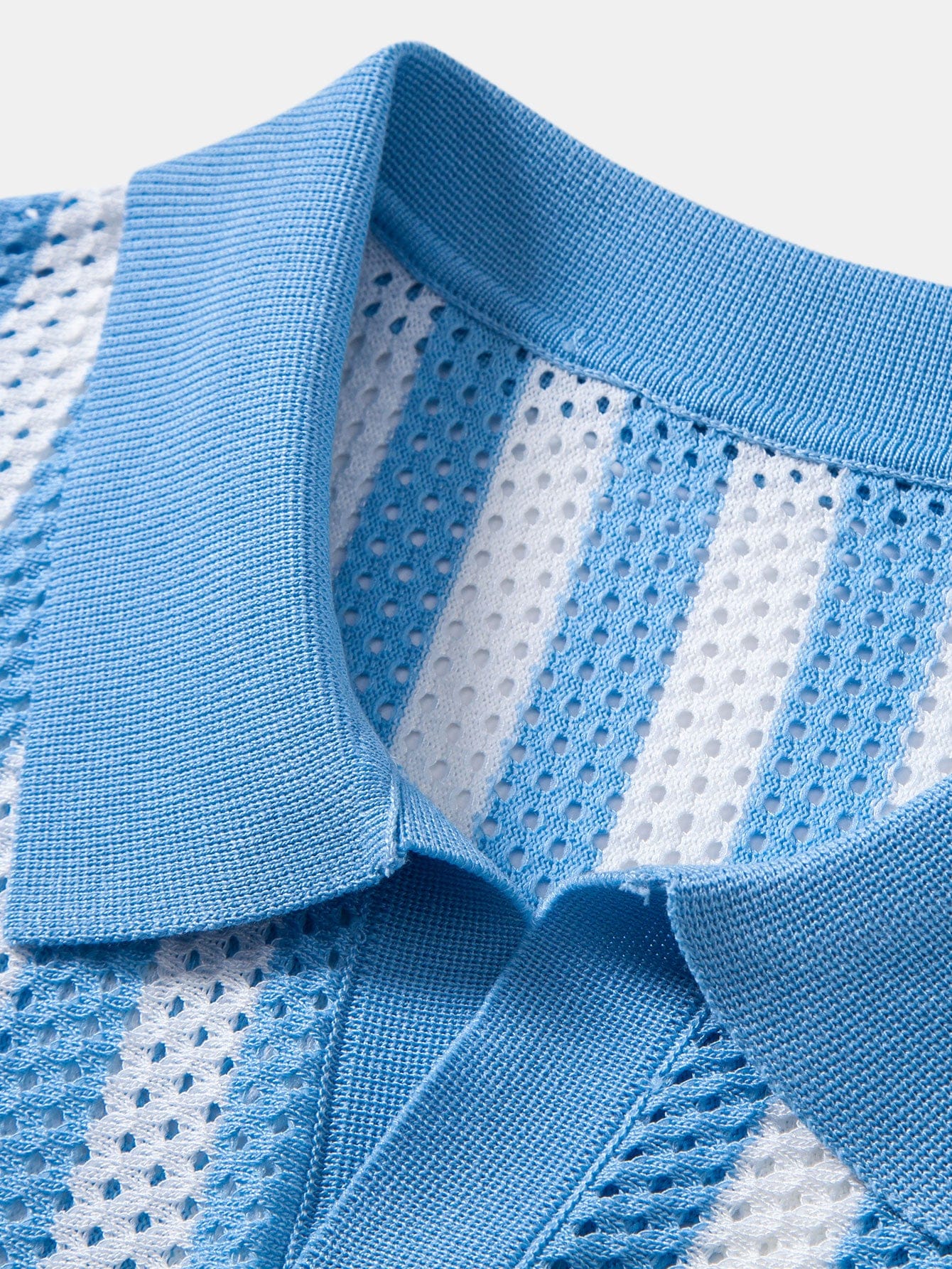 Velira Polo Stripe Johnny Collar Open Knit Polo