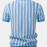 Velira Polo Stripe Johnny Collar Open Knit Polo