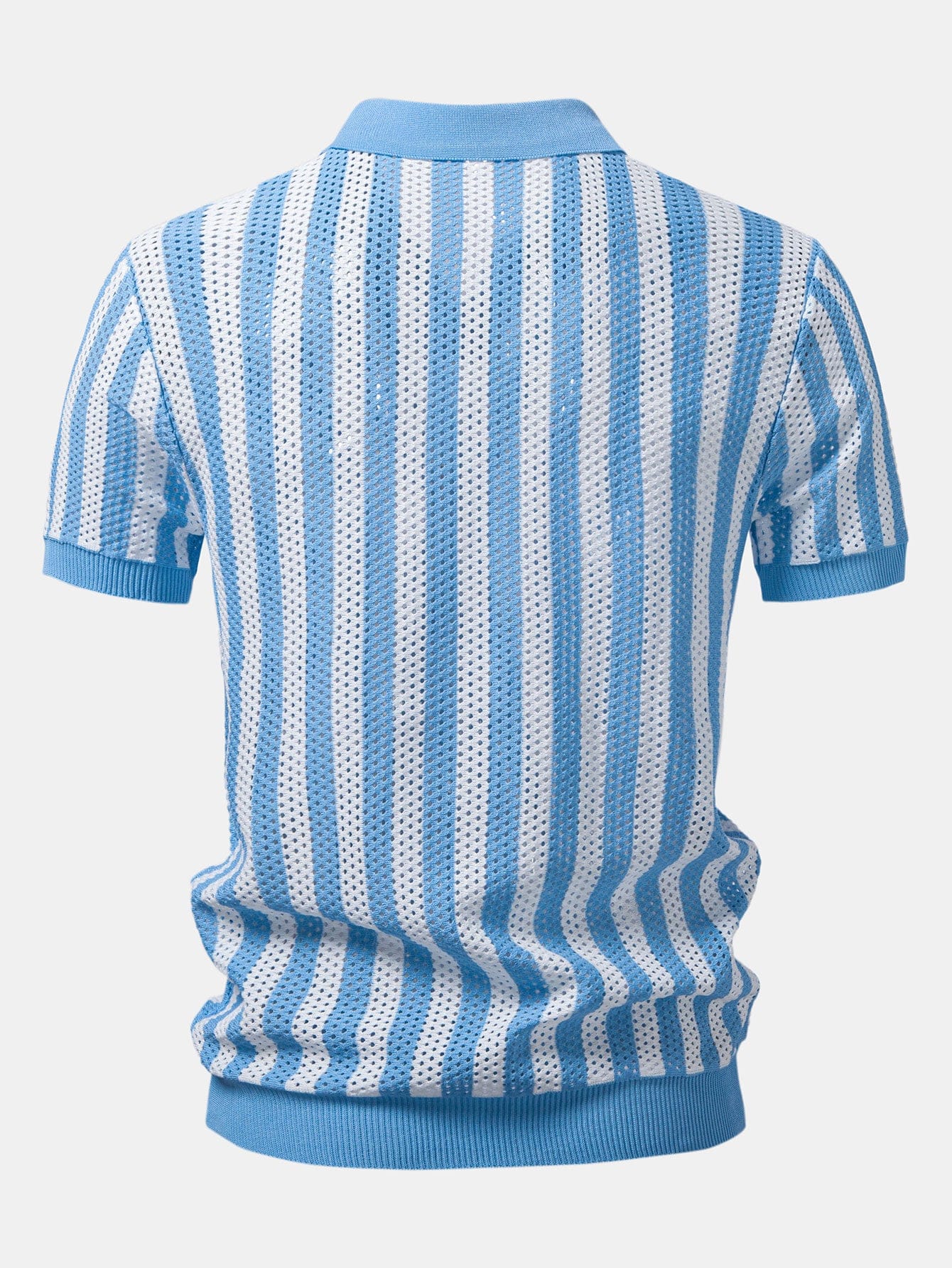 Velira Polo Stripe Johnny Collar Open Knit Polo