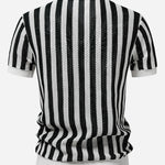 Velira Polo Stripe Johnny Collar Open Knit Polo