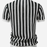 Velira Polo Stripe Johnny Collar Open Knit Polo