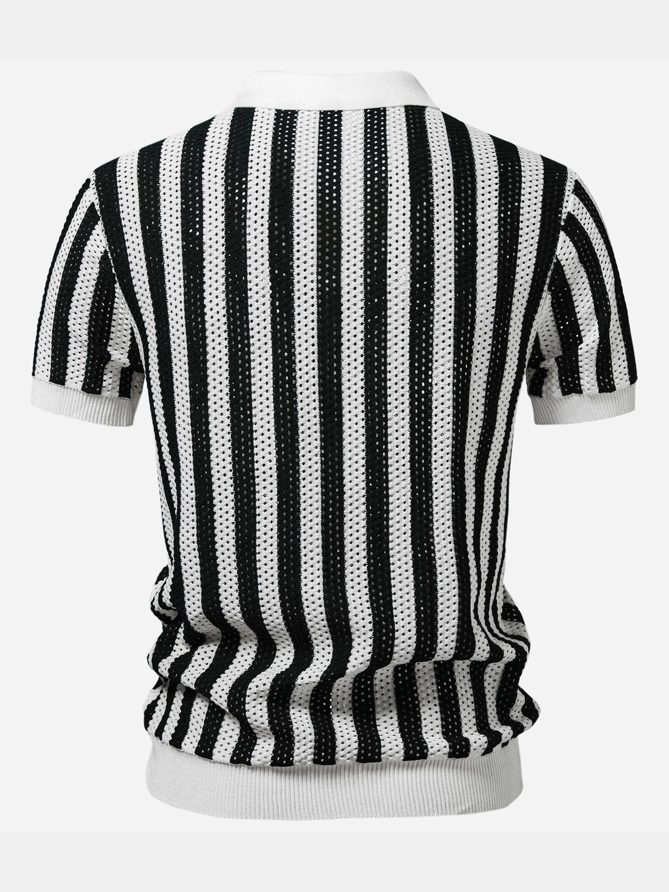 Velira Polo Stripe Johnny Collar Open Knit Polo