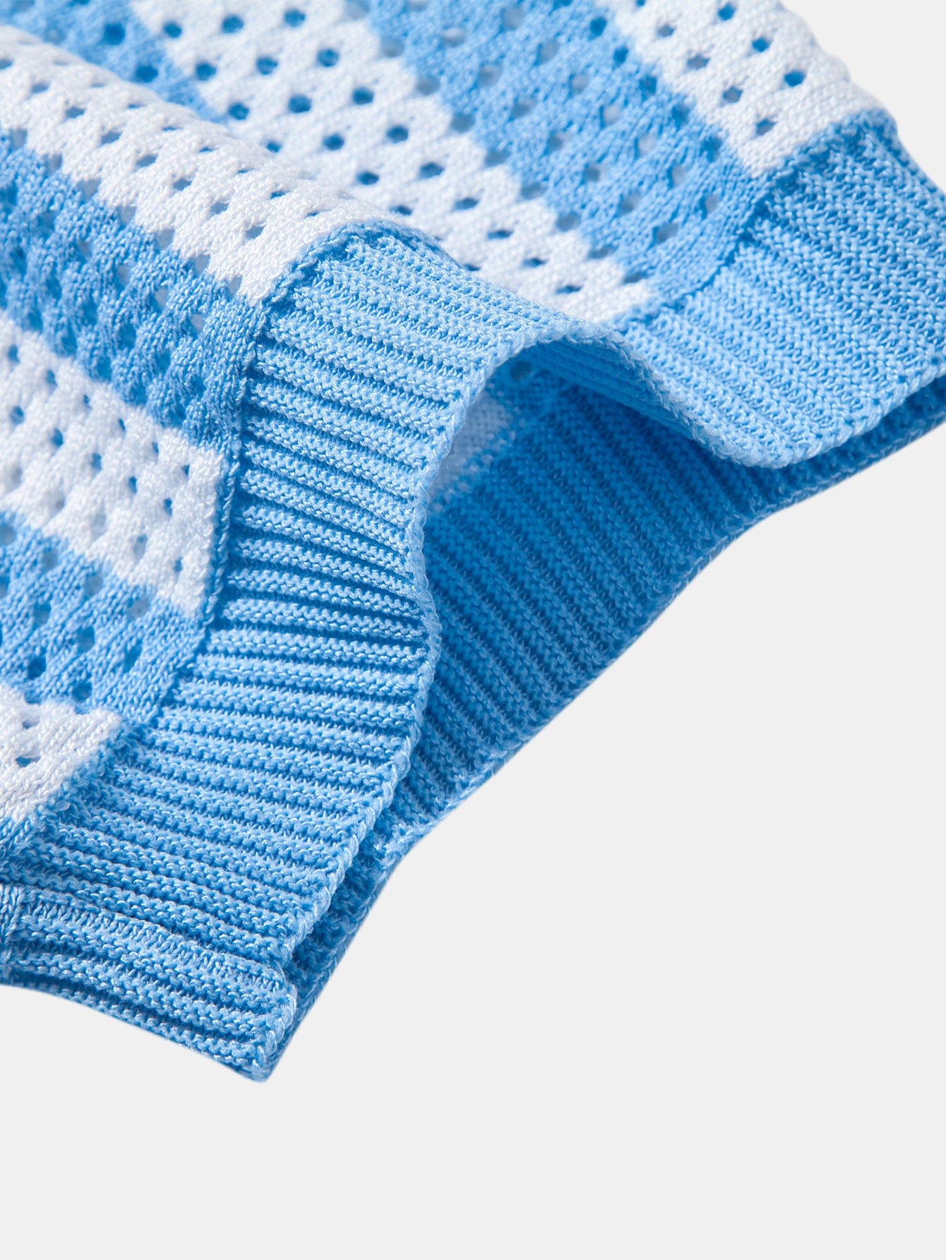 Velira Polo Stripe Johnny Collar Open Knit Polo