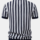 Velira Polo Stripe Johnny Collar Open Knit Polo