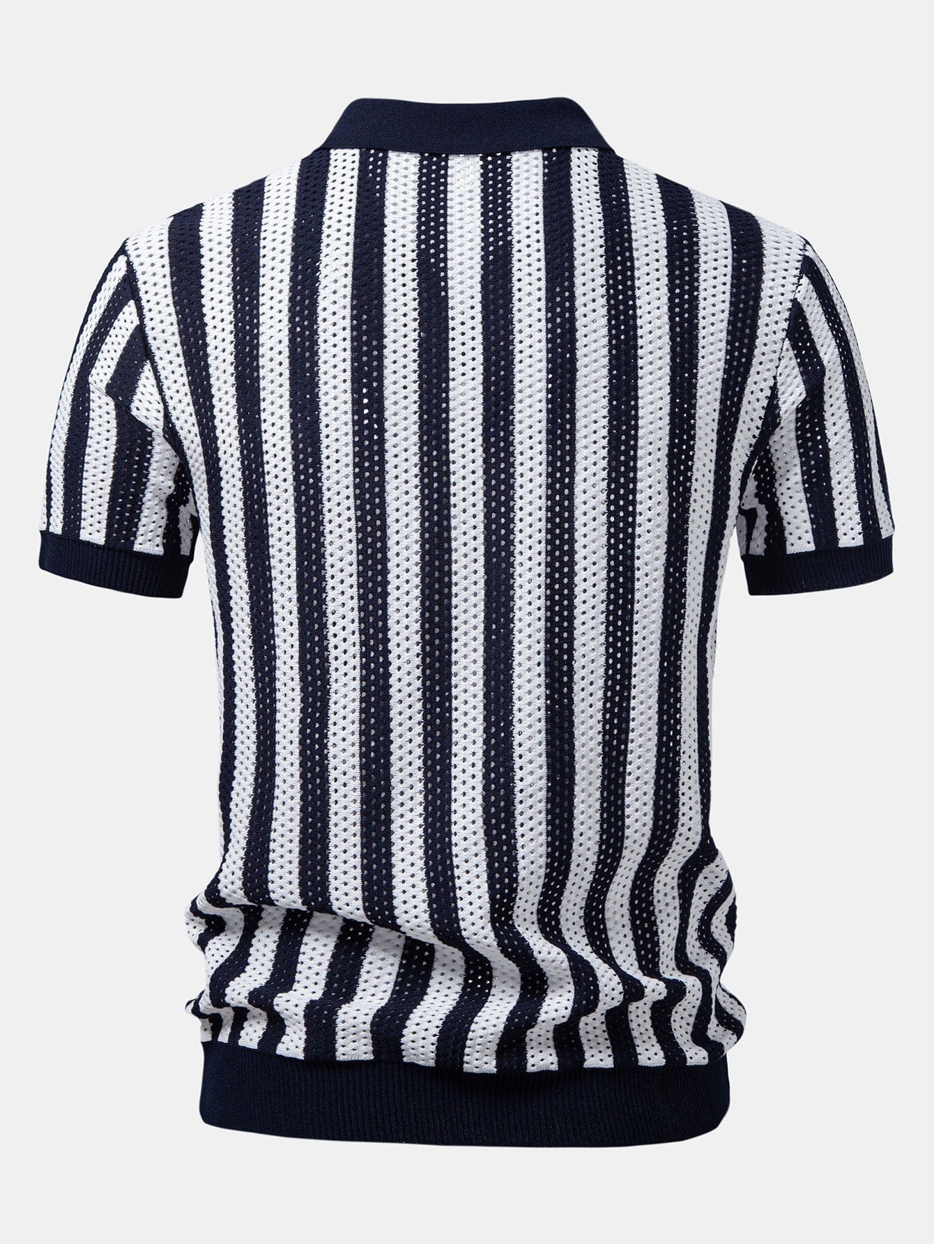 Velira Polo Stripe Johnny Collar Open Knit Polo