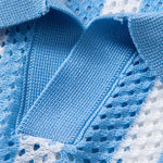 Velira Polo Stripe Johnny Collar Open Knit Polo