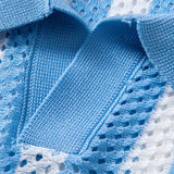 Velira Polo Stripe Johnny Collar Open Knit Polo