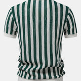 Velira Polo Stripe Johnny Collar Open Knit Polo