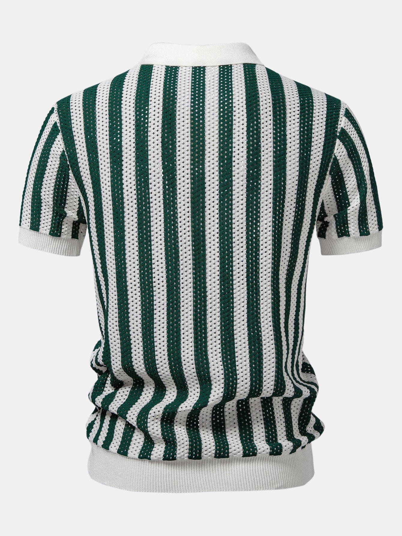 Velira Polo Stripe Johnny Collar Open Knit Polo