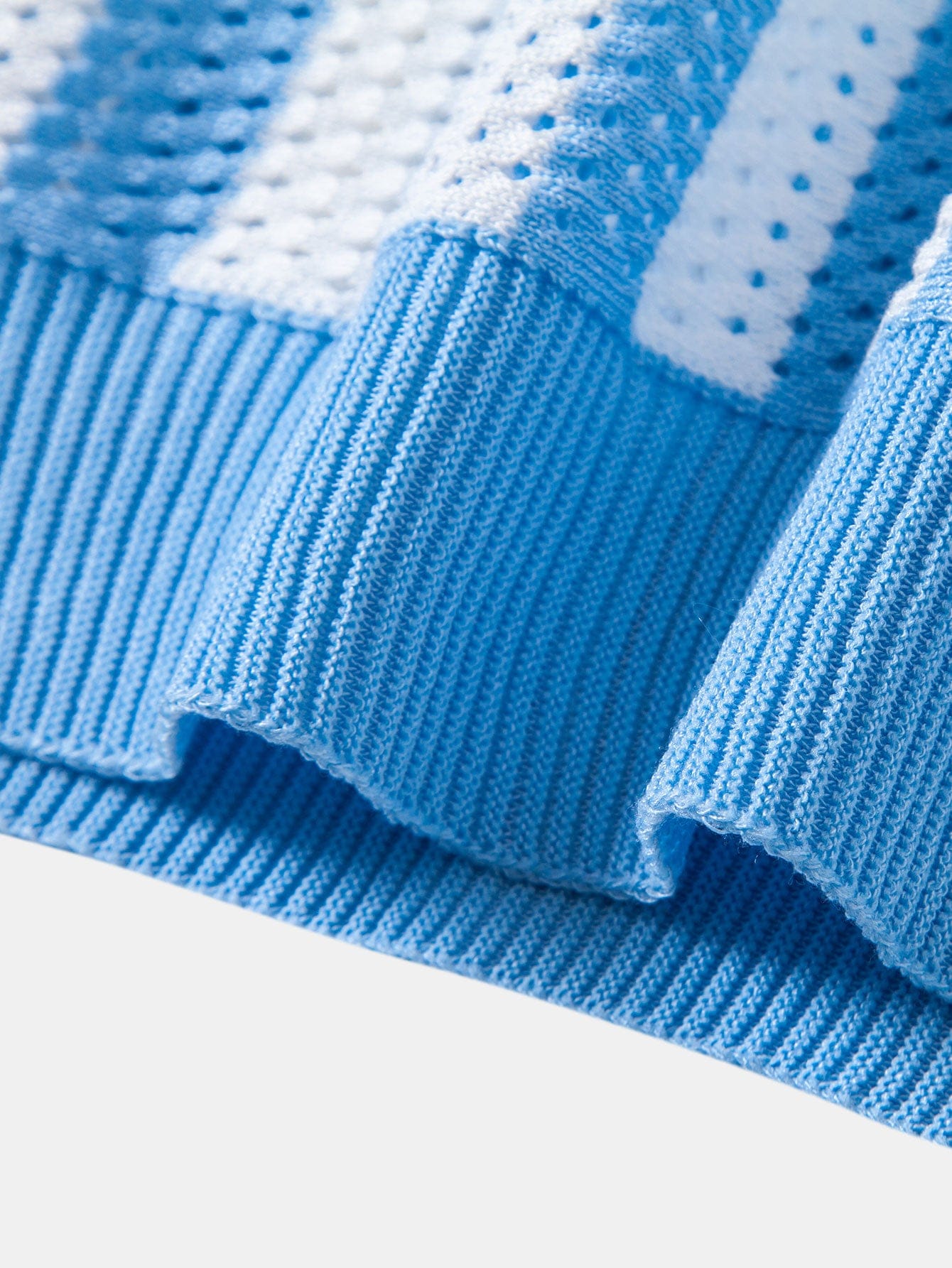 Velira Polo Stripe Johnny Collar Open Knit Polo