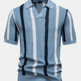 Velira Polo šviesiai mėlyna / S Stripe Knit V Neck Polo Marškiniai