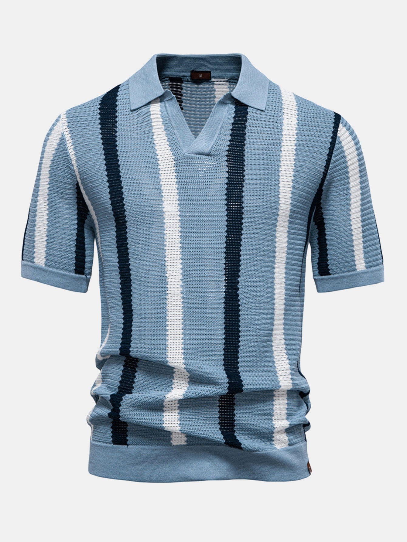 Velira Polo šviesiai mėlyna / S Stripe Knit V Neck Polo Marškiniai