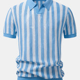 Velira Polo šviesiai mėlyna / XS Stripe Johnny Collar Open Knit Polo