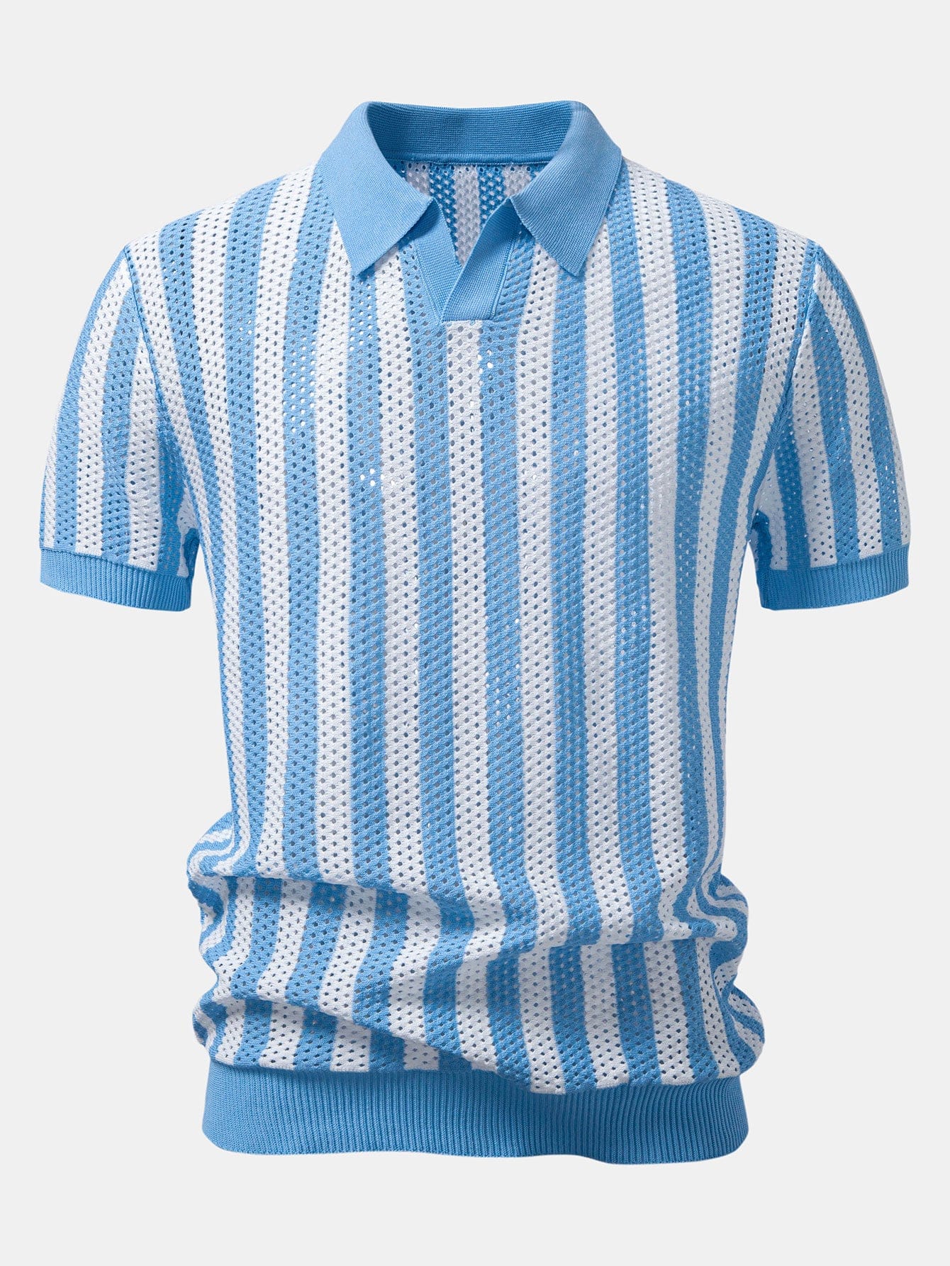 Velira Polo šviesiai mėlyna / XS Stripe Johnny Collar Open Knit Polo