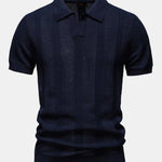 Velira Polo tamsiai mėlyna / S Stripe Hollow Knit V Neck Polo Marškiniai