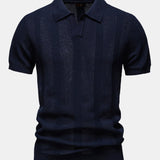 Velira Polo tamsiai mėlyna / S Stripe Hollow Knit V Neck Polo Marškiniai