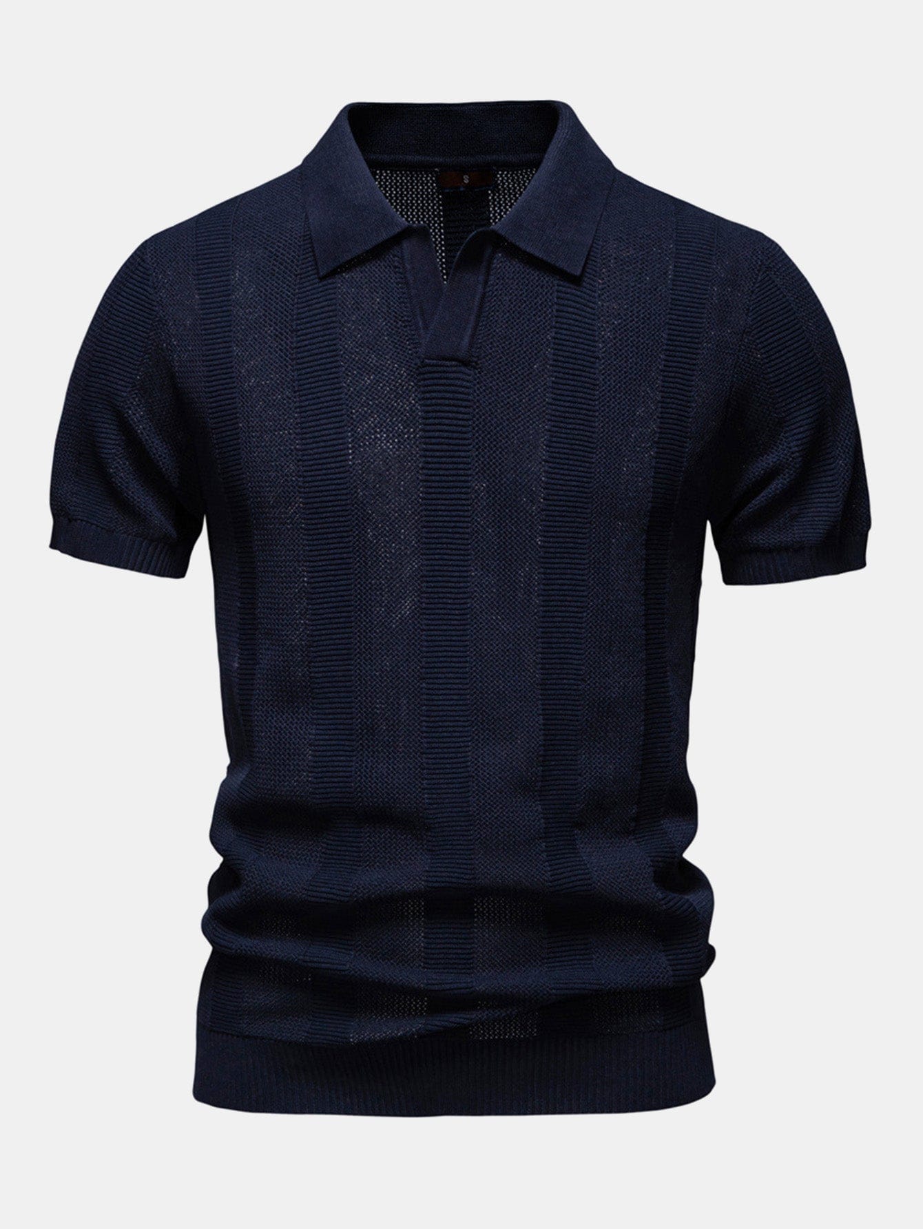 Velira Polo tamsiai mėlyna / S Stripe Hollow Knit V Neck Polo Marškiniai